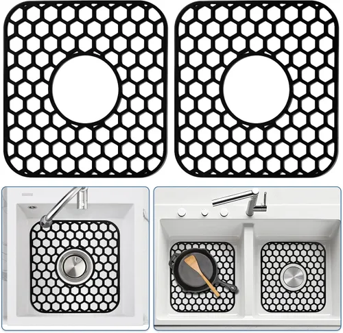 Bestjing Paquete de 2 protectores de silicona para fregadero de cocina, accesorio de rejilla de cocina de 12 x 11 pulgadas, tapete antideslizante