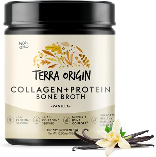 TERRA ORIGIN Polvo de péptidos de colágeno | Caldo de huesos Suplemento de proteína de colágeno hidrolizado tipo I y III | para mujeres y hombres,
