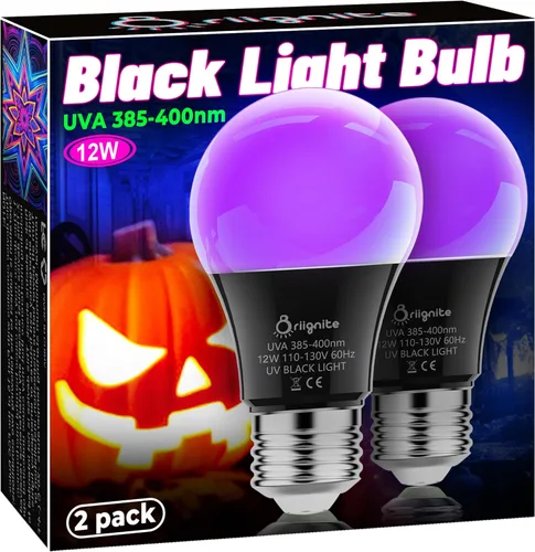 Bombillas Briignite de luz negra, 12 W LED de luz negra para decoración de Halloween, foco de luz UV-A 385-400 nm, foco de luz negra A19 para