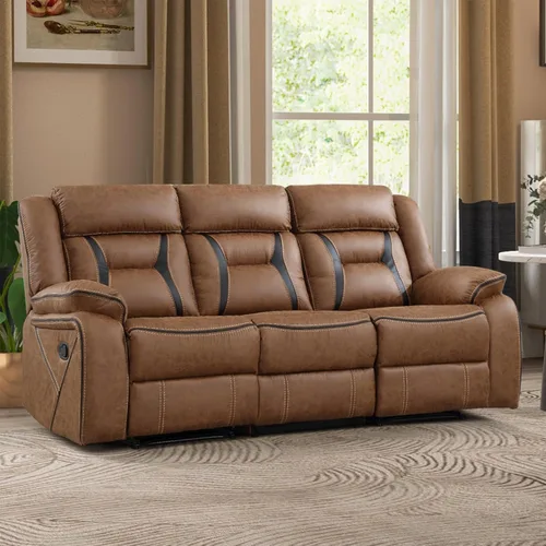 Miniatura 22 de EBELLO Juego de sofá reclinable manual, juego de muebles de sala de estar reclinables de cuero sintético, incluye sofá de dos plazas y sofá Marrón
