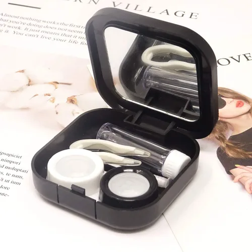 Miniatura 4 de Honbay Fashion Planet Estuche para lentes de contacto portátil Kit de caja de lentes de contacto con espejo (cuadrado)