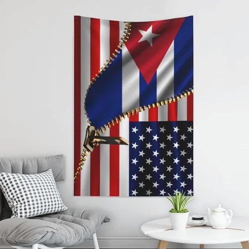 Miniatura 6 de Tapiz de bandera estadounidense y bandera cubana de Cuba, 60 x 40 pulgadas, divertido tapiz estético, arte de pared para dormitorio, sala de estar