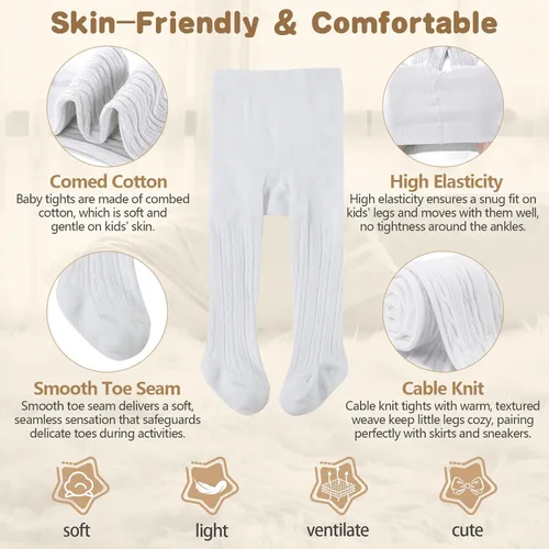 Miniatura 2 de American Trends Medias de bebé para niñas, leggings de algodón de punto trenzado, medias suaves sin costuras para recién nacidos, medias para bebés