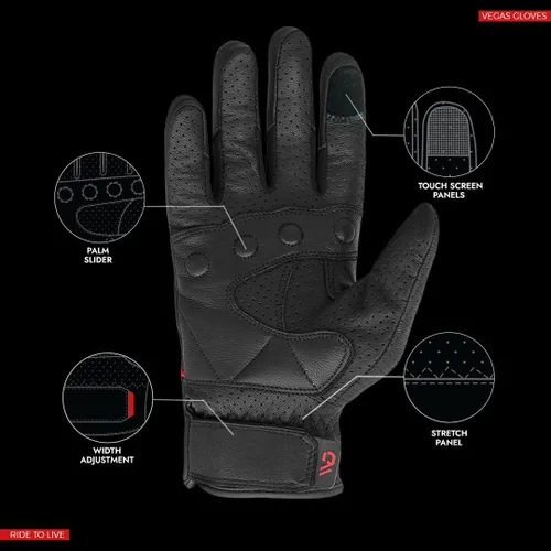 Miniatura 3 de WD Motorsports Vegas - Guantes de cuero para motocicleta para hombres y mujeres, guantes de equitación con protección táctil y nudillos, guantes