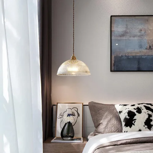 Miniatura 2 de Retro Farmhouse Glass Pendant Light American Style Semi Circular Hanging Lamp E27/E26 Sockets Single Head Chandelier for Bedroom Bedside Kitchen