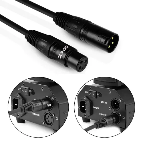 Miniatura 6 de Cable DMX flexible de 25 pies, cable DMX chapado en oro de 3 pines XLR macho a hembra, lo mejor para iluminación de escenario de DJ, luces de cabeza