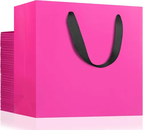 Miniatura 32 de EUSOAR Bolsas de papel de regalo de tamaño pequeño, paquete de 25 bolsas de papel negro resistentes de 8.6 x 3.9 x 7 pulgadas con asas a granel