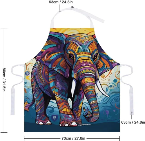 Miniatura 2 de Personalized Colorful Elephant Adult Apron, Kitchen Cooking Aprons for Woman Man, Adjustable Bib Apron with Pocket for Baking, BBQ Crafting