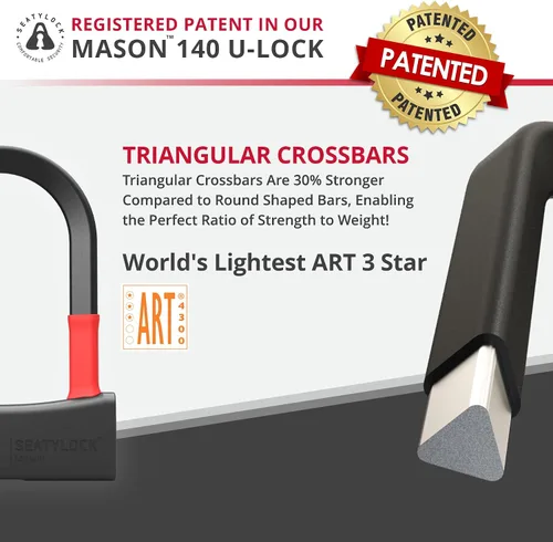 Miniatura 3 de Seatylock Mason Candado de Bicicleta en U - Candado Antirrobo de Alta Resistencia Patentado con Diamante Seguro ULock - Herramienta de Seguridad