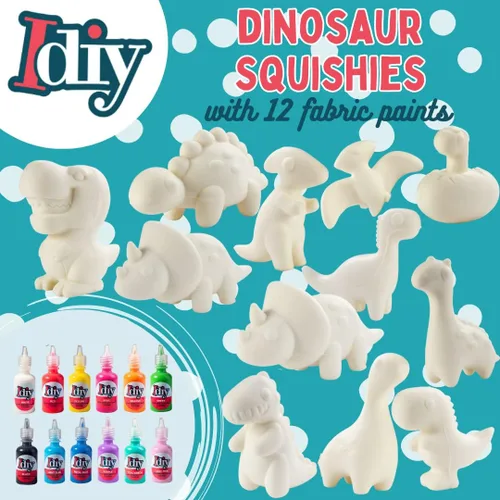 Miniatura 2 de Kit de manualidades de juguetes esponjosos de dinosaurio gigante, 12 formas diferentes de dinosaurios con 12 pinturas de tela (4-6 pulgadas)