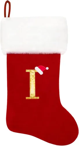 Miniatura 188 de Calcetines de Navidad bordados de 20 pulgadas con monograma, terciopelo negro con puño de felpa blanca supersuave, adornos clásicos para decoración