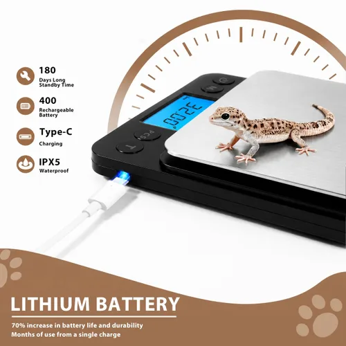 Miniatura 4 de MEIYA Pequeña báscula digital para mascotas, escala de animales pequeños de alta precisión de 11.0 lbs/0.00 oz con carga USB, pantalla LCD
