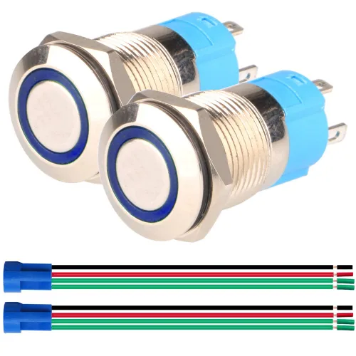 Miniatura 10 de Gebildet Interruptor de botón de bloqueo automático de acero inoxidable de 0.47 pulgadas/0.472 in, 12 V-24 V, 3 A, símbolo de alimentación, LED