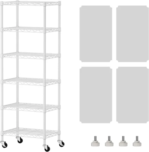 Miniatura 20 de SINGAYE Estante de almacenamiento ajustable de 4 niveles con ruedas, estantería resistente, estantes de alambre para garaje, oficina, despensa, Negro