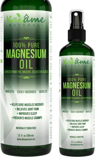 Magnesio Aceite spray | grande 12 oz | sin diluir| Incluye botella spray tamaño de viaje | 100% puro y orgánico | obtenido de la antigua Zechstein