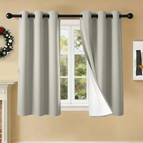 Miniatura 64 de 2 paneles de cortinas 100% opacas, cortinas ligeras con aislamiento térmico con ojales para dormitorio, sala de estar, tratamiento de ventana