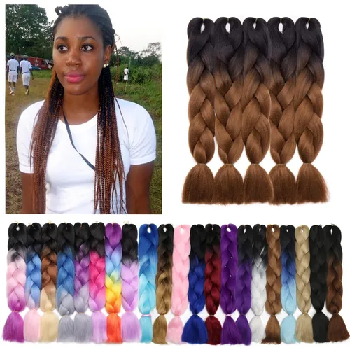 Miniatura 152 de Benehair Extensiones de cabello trenzado ombré de 24 pulgadas, 1 paquete de extensiones de cabello trenzado jumbo de alta temperatura, cabello