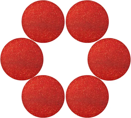 Miniatura 3 de Juego de 4 manteles individuales redondos de lentejuelas rojas con purpurina roja, juego de 4 manteles individuales de 15.4 pulgadas para cocina
