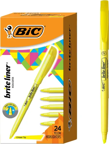 Rotuladores, punta de cincel, colores surtidos, BIC Brite Liner 24 unidades, Amarillo