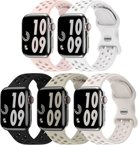 Miniatura 17 de 5 Pack de Correas Deportivas Compatibles con Apple Watch de 44mm 45mm 46mm 42mm 41mm 40mm 38mm 49mm para Hombres Mujeres, Correa de Muñeca