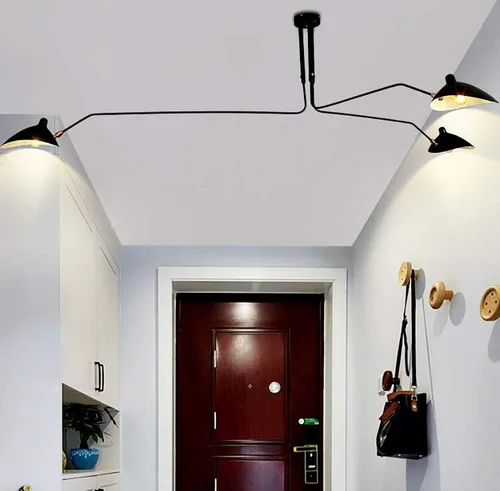 Miniatura 4 de Candelabro moderno de mediados de siglo negro con brazo oscilante y pantalla ajustable, candelabro de 3 brazos negro, lámparas colgantes grandes