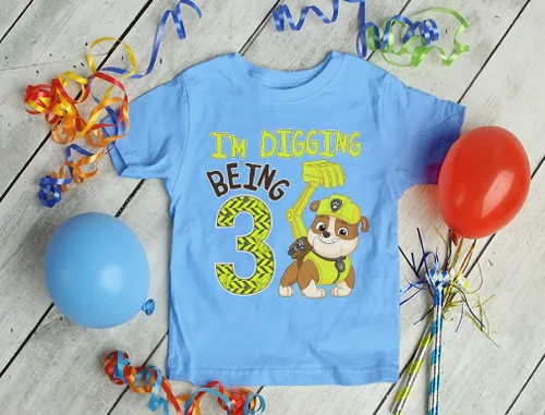 Miniatura 4 de Rubble Paw Patrol - Camiseta de 3er cumpleaños Regalo divertido para niños de 3 años Camiseta de fiesta temática de excavación para niños pequeños