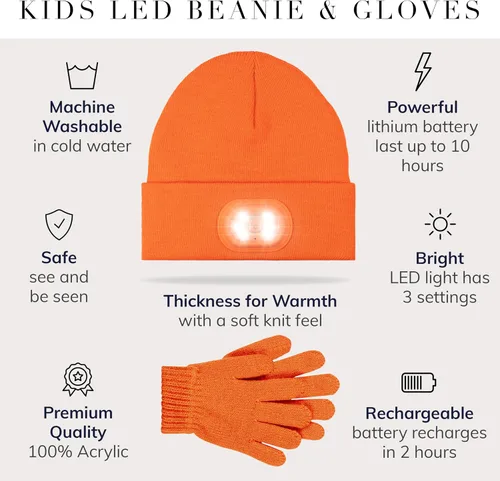 Miniatura 6 de HEAD LIGHTZ by Roq Innovation - Kids Beanie with Light & Glove Set - Unisex LED Beanie Hat with Light Built in, Rechargeable