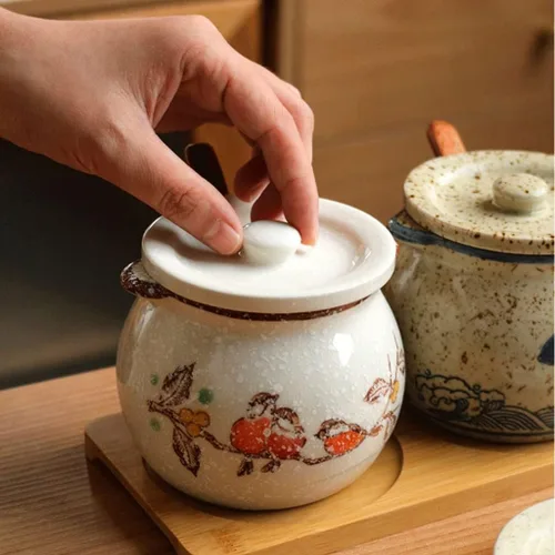 Miniatura 4 de Spice Jars - Tarro de condimentos de cerámica retro, salero de cocina, caja de condimentos para el hogar, juego de chile de cerámica, recipientes