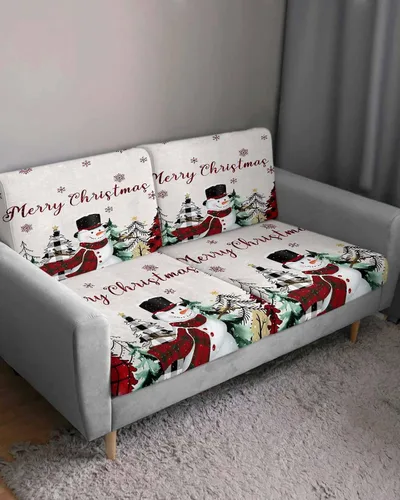 Miniatura 3 de Fundas de cojín elásticas para sofá de Navidad, diseño de muñeco de nieve, seccional/individual/en forma de L, protector de muebles con parte