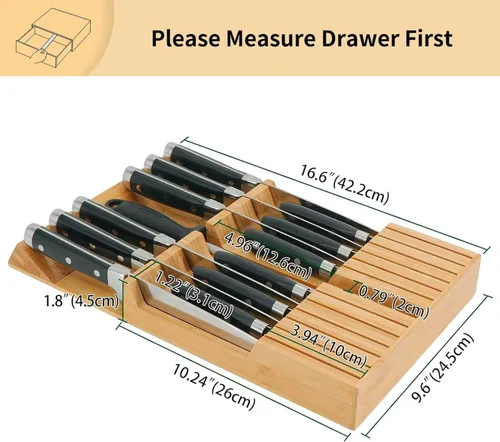 Miniatura 2 de Utoplike - Bloque de cuchillos de bambú para cajones de cocina, organizador y soporte para cuchillos, incluye soporte para cuchillos de bistec, sin