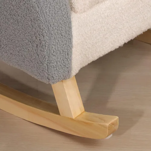 Miniatura 8 de Qaba Sofá para niños, mecedora para niños pequeños con marco de madera maciza, tela de vellón de cordero sintético, sillón para niños para guardería
