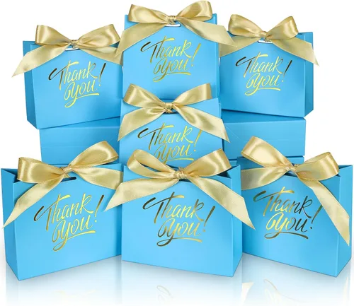 Paquete de 60 pequeñas bolsas de regalo de agradecimiento, 4.5 x 1.8 x 3.9 pulgadas, cajas de regalo de fiesta con cinta de lazo, pequeñas bolsas de