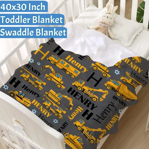 Miniatura 3 de Manta de Bebé Personalizada Camiones de Construcción Personalizados Camión Volquete Mantas con Nombre para Niños, Niñas y Pequeños Manta Suave