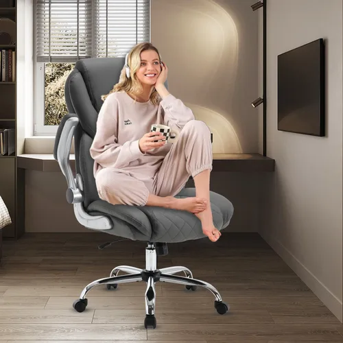 Miniatura 2 de Silla de oficina ejecutiva grande y alta, sillas de escritorio ergonómicas con respaldo alto de piel sintética con ruedas, silla de gestión mecedora
