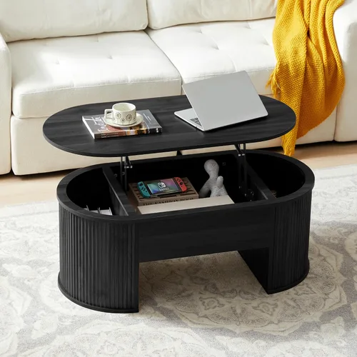 Miniatura 9 de Mesa de Centro Pequeña con Tapa Elevable, Mesa de Centro Rectangular de Madera con Tapa Elevable y Compartimento de Almacenamiento Oculto, Mesas