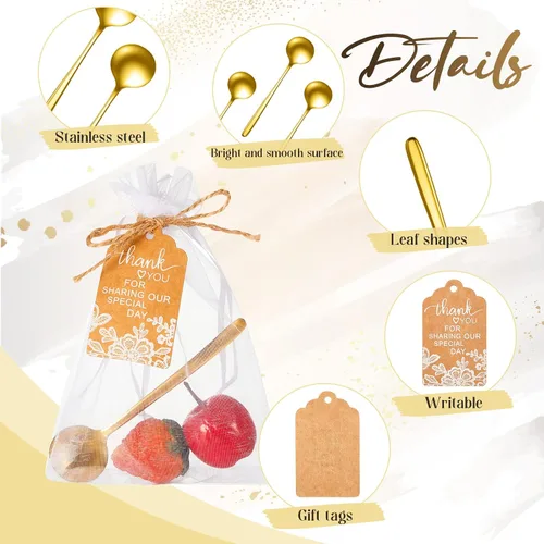 Miniatura 5 de Gueevin Juego de 100 cucharas de té de boda de 4.7 pulgadas para invitados, mini cucharadita de postre de acero inoxidable con 100 etiquetas