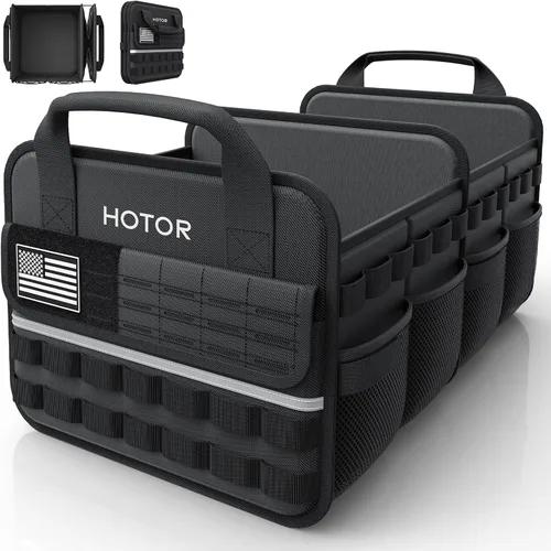 HOTOR Organizador táctico para maletero de automóvil, organizador plegable para maletero de SUV con bolsillo frontal Molle y tiras reflectantes,