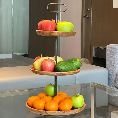 Miniatura 4 de Soporte de exhibición de madera de acacia de 3 niveles, torre rústica para cupcakes, servidor de postres y aperitivos, apilador de queso