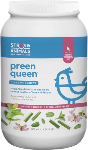 Strong Animals Preen Queen - Aditivo de baño de polvo de pollo, baño de polvo de aves de corral para pollos con aceites de menta y citronela, ayuda