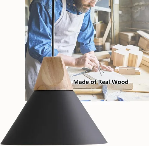 Miniatura 2 de Lámpara colgante moderna, de madera maciza, color negro mate, lámpara colgante de techo, iluminación colgante para cocina, isla, comedor, sala