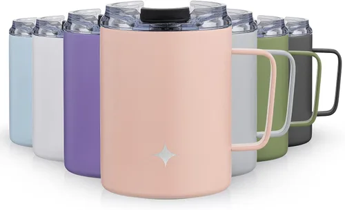 Miniatura 9 de JoyJolt Vaso de triple aislamiento con asa. Vaso de 12 onzas con tapa. Sellado al vacío, forrado de cobre, vasos de acero inoxidable de doble pared.