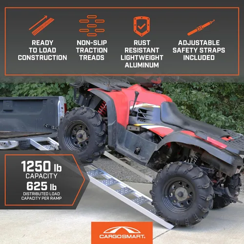 Miniatura 5 de CARGOSMART Rampa fija recta de aluminio con peldaños (2 unidades) - Carga y descarga de equipos ligeros, tractores de césped, ATV y más, capacidad