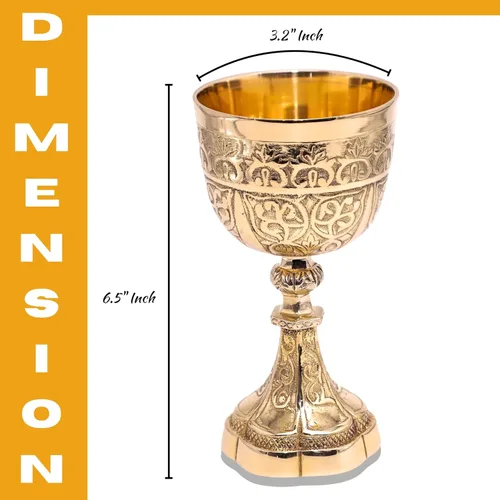 Miniatura 2 de Copa de vino decorativa de latón macizo con diseño en relieve real, medieval, hecha a mano, con diseño real en relieve, 1 unidad