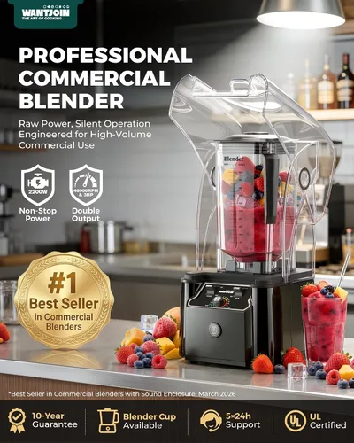 Miniatura 3 de WantJoin - Licuadora comercial profesional con carcasa reductora de ruido, de 2200 W, de potencia industrial fuerte y silenciosa, grado profesional