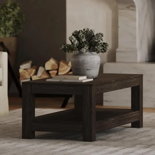 Miniatura 4 de Maven Lane Paulo - Mesa de centro rectangular de 18 pulgadas con almacenamiento, madera maciza marrón, ideal para sala de estar y sala de estar