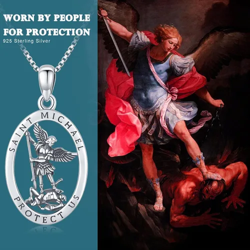Miniatura 2 de Collar con colgante de San MiguelSan CristóperSan SebastiánGuadalupeÁngel de la GuardaSanta MuerteJudeJoseph para hombres y mujeres, plata de ley