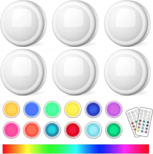 SEMSMOKS Luces de disco con control remoto, luz LED de empuje inalámbrica, funciona con pilas, 13 colores RGB, para armario, pared de dormitorio,