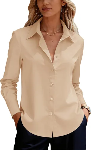 Miniatura 13 de siliteelon Camisas de vestir con botones para mujer, camisas de vestir de manga larga para mujer, camisas de trabajo de algodón de ajuste regular