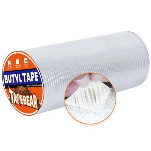 TAPEBEAR Cinta de Butilo 12 pulgadas x 16 pies, Cinta de Sellado de Conductos de Aluminio Sellador Impermeable Cinta de Reparación para Techo de RV,