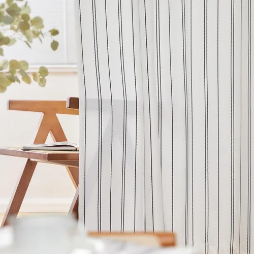 Miniatura 10 de jinchan - Cortinas blancas con rayas grises de 63 pulgadas de largo para sala o dormitorio, tratamiento para ventanas con aspecto moderno de lino
